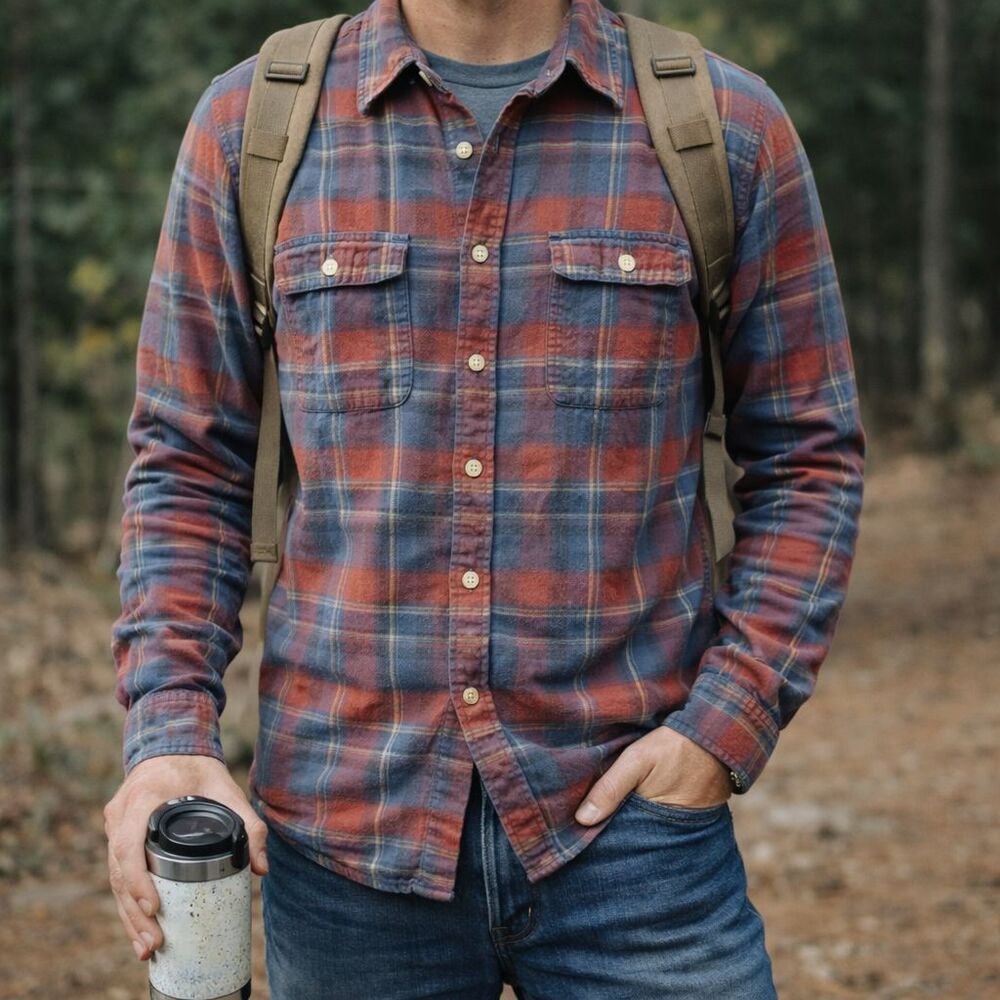 J.Crew Sporting Goods Flannel Shirt Mens L Red Blue Plaid Cotton